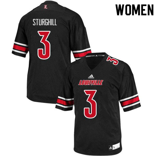 Women Louisville Cardinals #3 Cornelius Sturghill College Football Jerseys Sale-Black - Click Image to Close